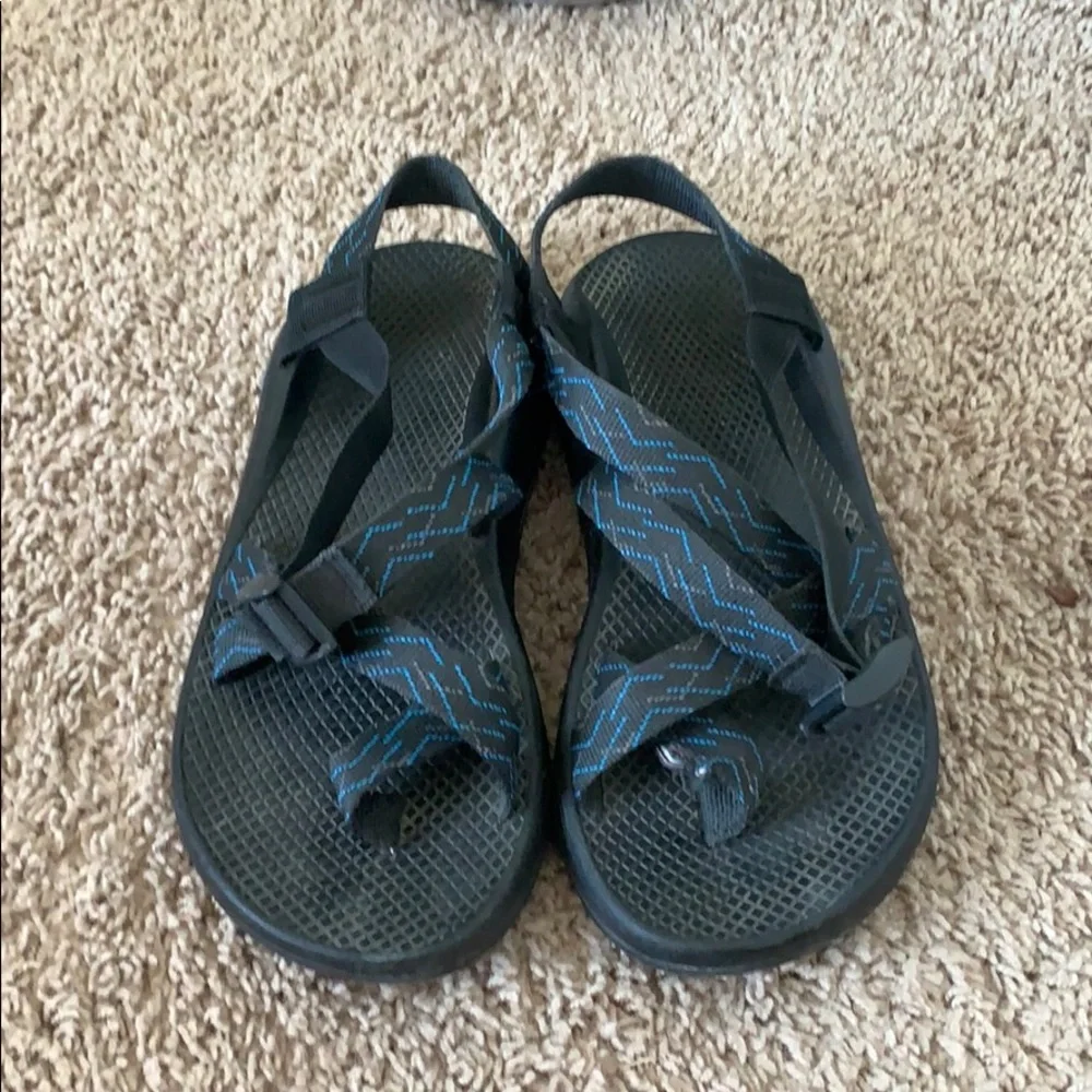 Chaco Black Sandals with Blue Strap Accents